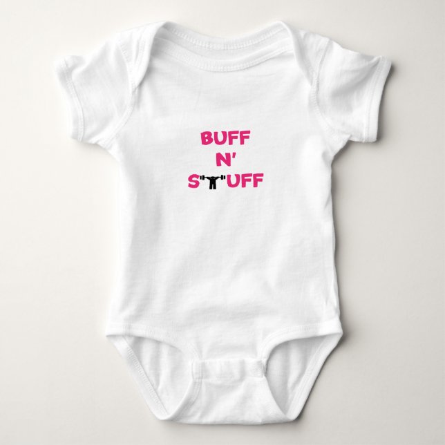 BUFF N' STUFF    (pink) Baby Bodysuit (Front)