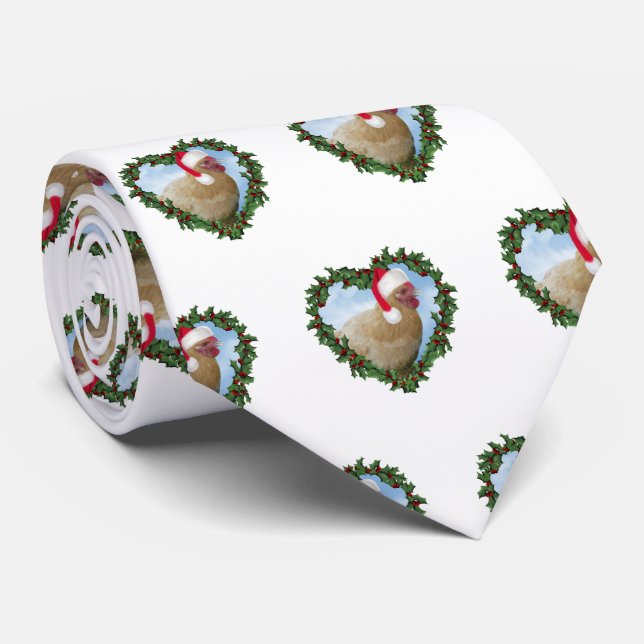 Buff Orpington Chicken in Heart Wreath Christmas Tie (Rolled)