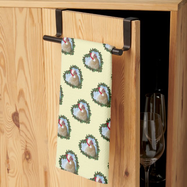 Buff Orpington Chicken Wreath Christmas Tea Towel (Thirds Fold)