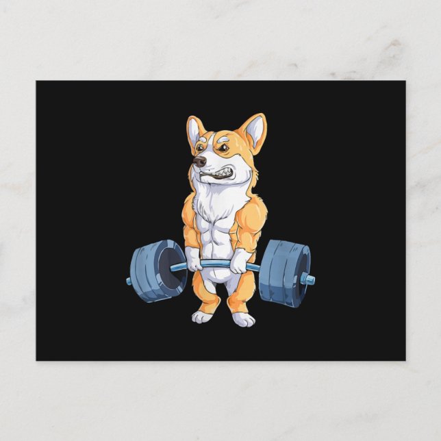 Buff Power Lifting Corgi Bodybuilder Announcement Postcard (Front)