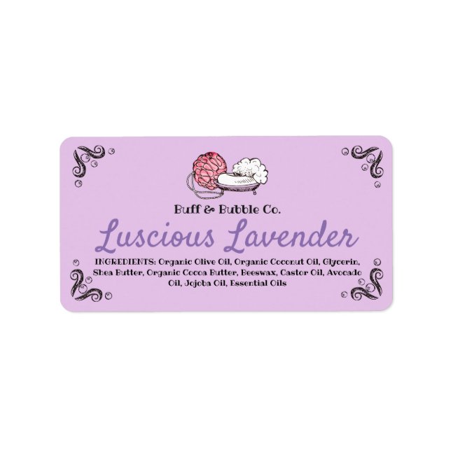 Buff puff soap dish bath salts handmade soap label (Front)