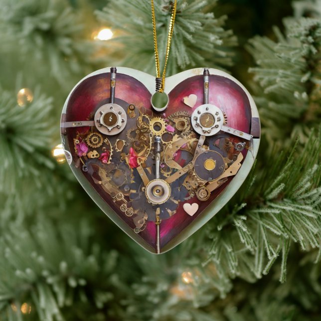 Buff Red Heart Steampunk Series Ceramic Tree Decoration (Tree)
