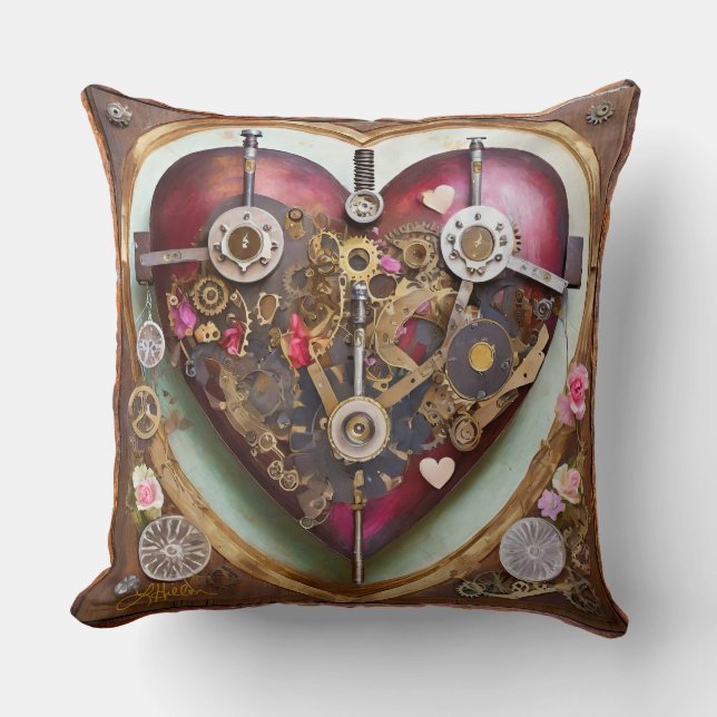 Buff Red Heart Steampunk Series Cushion (Front)