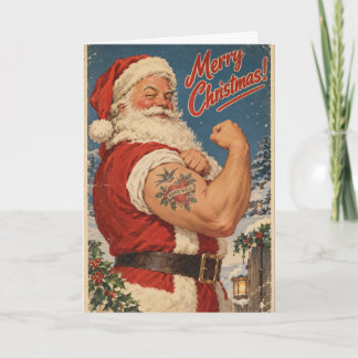 Buff Santa Christmas Card | Funny Vintage Retro