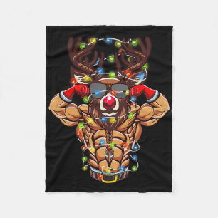 Buff Santa Reindeer Bodybuilding Christmas Gym Wei Fleece Blanket