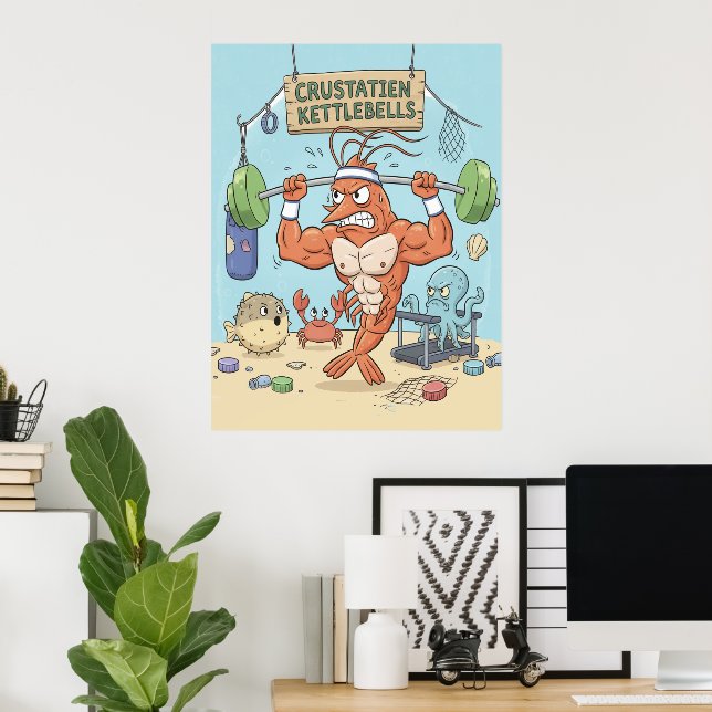 Buff Shrimp Gym Poster - Funny Beach Art Print (Home Office)