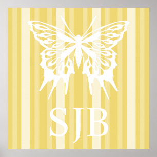 Buff Victorian Lady Stripe with Butterfly Poster