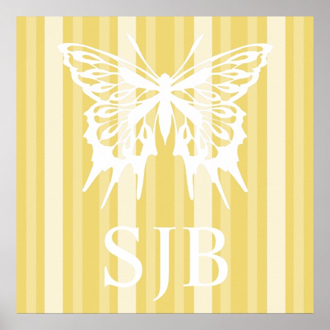 Buff Victorian Lady Stripe with Butterfly Poster (Front)