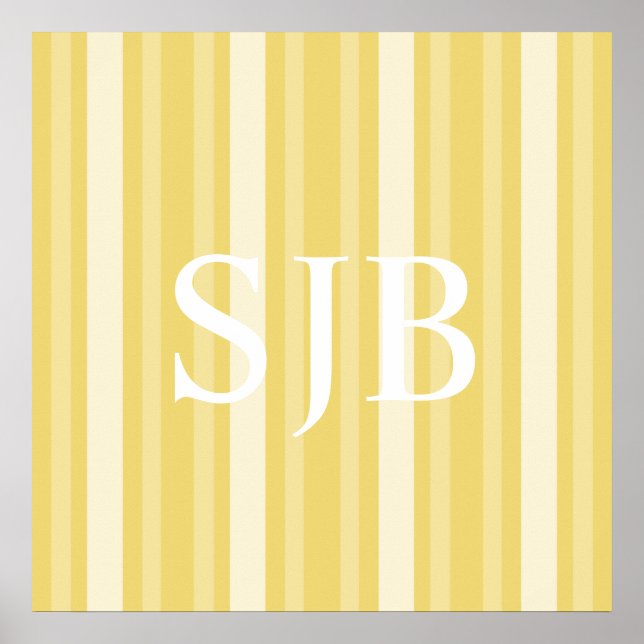 Buff Victorian Lady Stripe with Monogram Poster (Front)