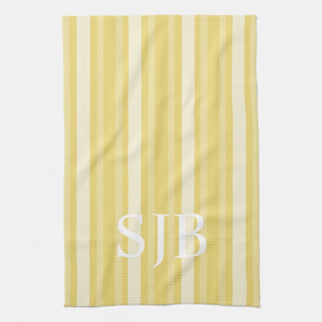 Buff Victorian Stripe with Monogram Tea Towel (Vertical)