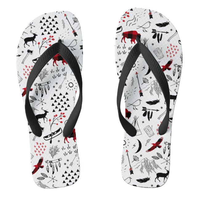 Buffalo Adventures Black and Red Plaid ID599 Flip Flops (Footbed)