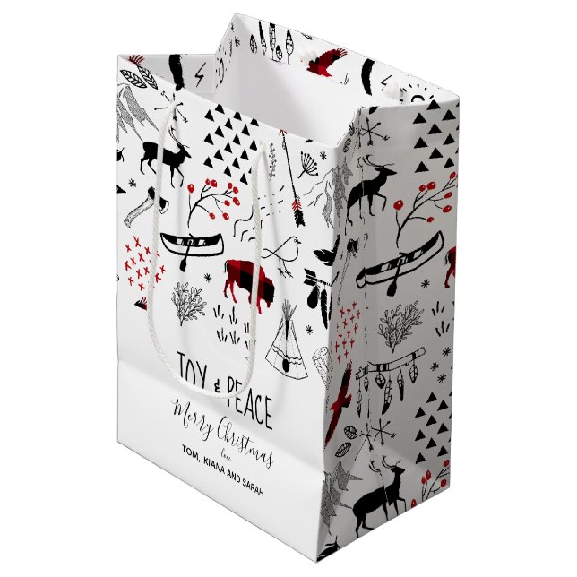 Buffalo Adventures Black & Red Plaid ID599 Medium Gift Bag (Front Angled)