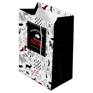 Buffalo Adventures Pattern Label Red/Black ID599 Medium Gift Bag