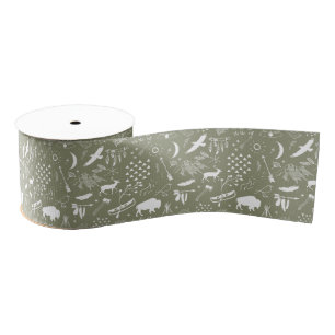 Buffalo Adventures Pattern White ID599 Grosgrain Ribbon