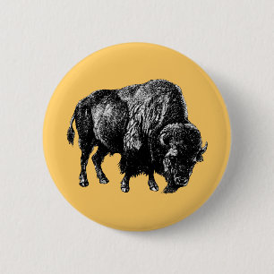 Buffalo American Bison Vintage Wood Engraving 6 Cm Round Badge