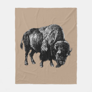 Buffalo American Bison Vintage Wood Engraving Fleece Blanket