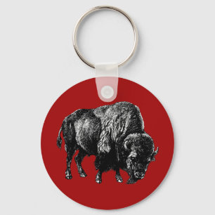 Buffalo American Bison Vintage Wood Engraving Keyc Key Ring
