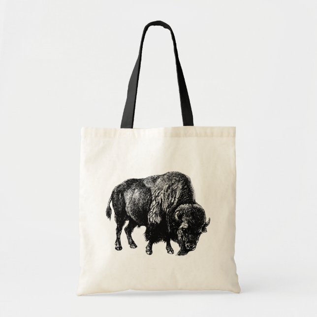 Buffalo American Bison Vintage Wood Engraving Tote Bag (Front)