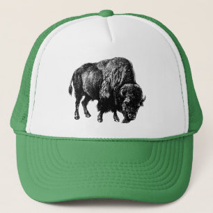 Buffalo American Bison Vintage Wood Engraving Truc Trucker Hat