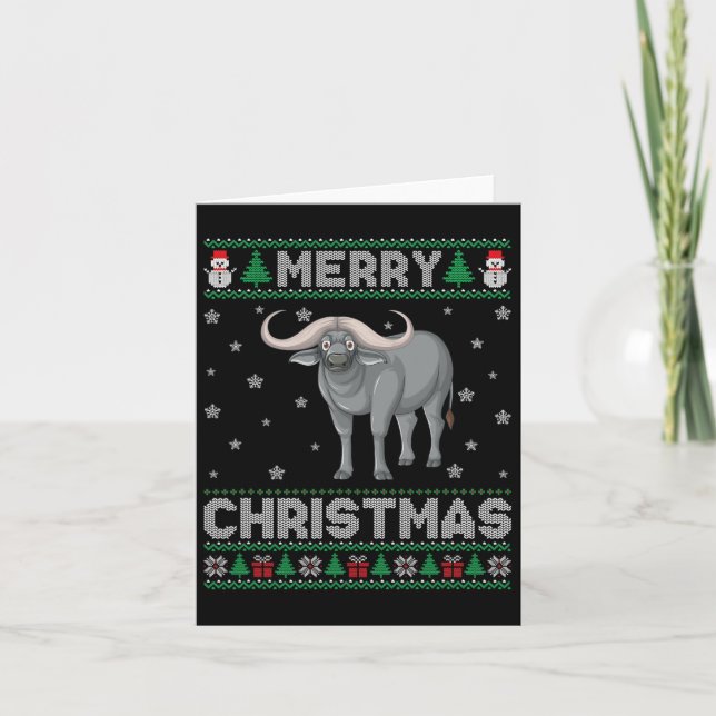 Buffalo Animal Men Women Kids Ugly Christmas Sweat Card (Front)