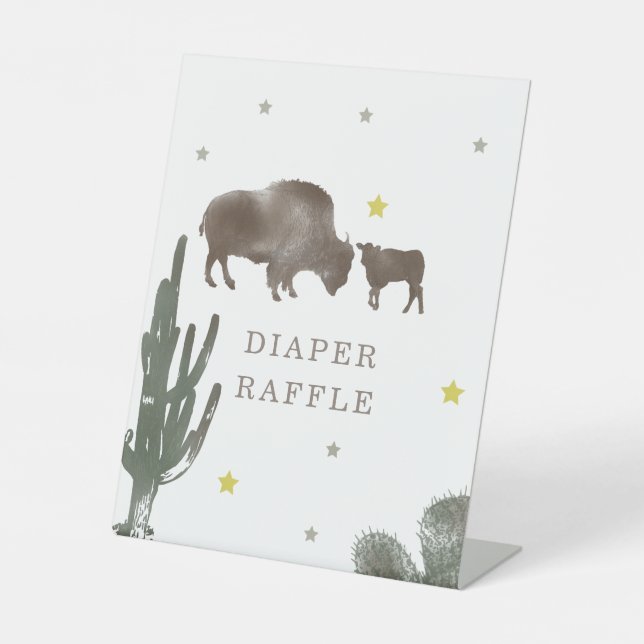 Buffalo Baby Shower Cactus Diaper Raffle Pedestal Sign (Front)