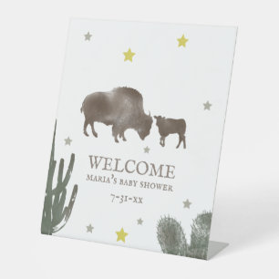 Buffalo Baby Shower Cactus Welcome Pedestal Sign