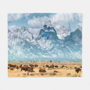 Buffalo Below the Grand Teton Mountains Fleece Blanket
