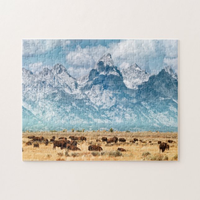 Buffalo Below the Grand Teton Mountains Jigsaw Puzzle (Horizontal)