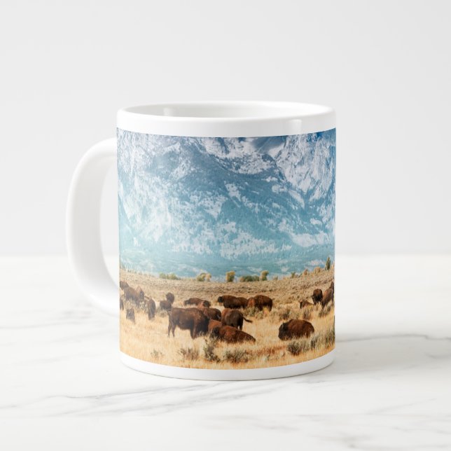 Buffalo Below the Grand Teton Mountains Large Coffee Mug (Front Left)