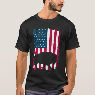 Buffalo Bison American Flag July 4th USA Patriotic T-Shirt
