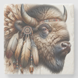 Buffalo Bison American Indian Art Stone Coaster