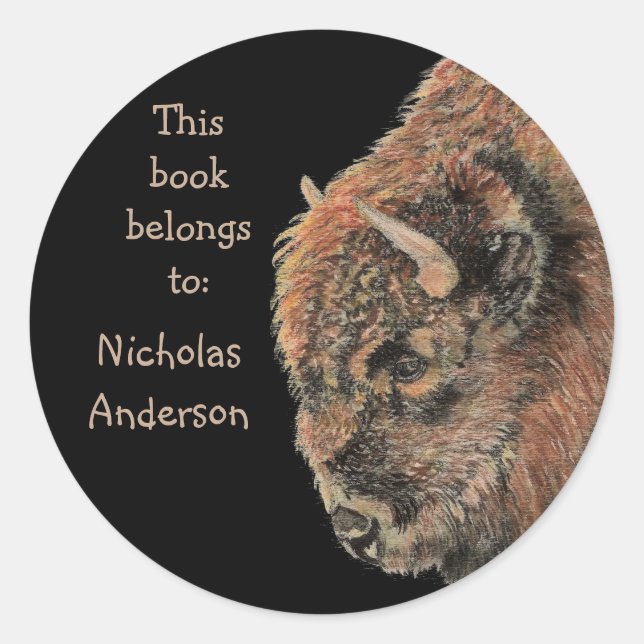 Buffalo Bison Animal Wildlife Bookplate Classic Round Sticker (Front)