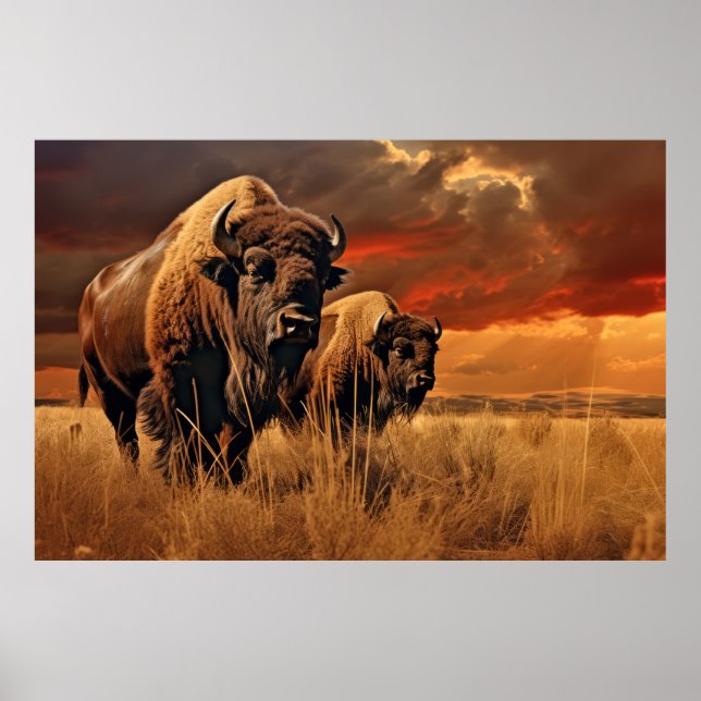Buffalo Bison Animal Wildlife Wilderness Colourful Poster (Front)