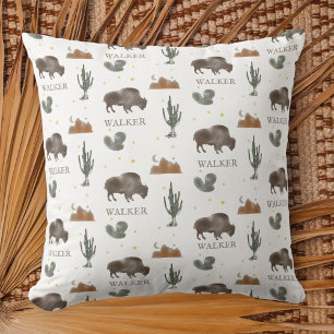 Buffalo Bison Cactus Desert Moon Cushion