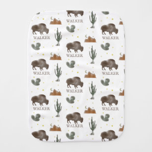 Buffalo Bison Cactus Desert Night Burp Cloth
