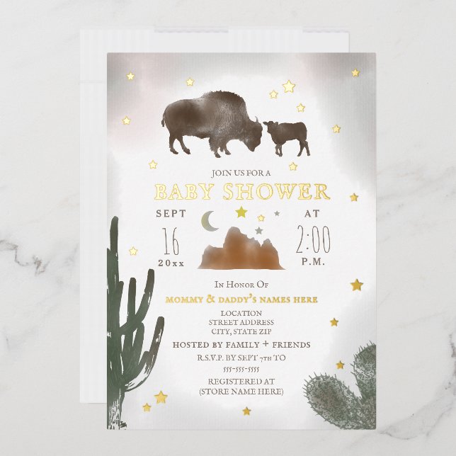 Buffalo Bison Cactus Desert Stars Baby Shower (Envelope)