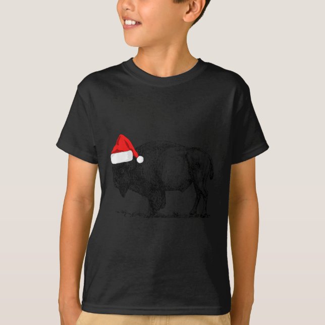Buffalo Bison Christmas_ Buffalo In Santa Hat  T-Shirt (Front)