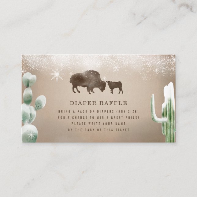Buffalo Bison Desert Cacti Snow Baby Diaper Raffle Enclosure Card (Front)