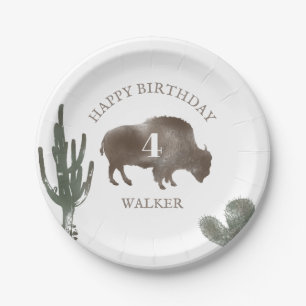 Buffalo Bison Desert Cactus Ranch Western Birthday Paper Plate