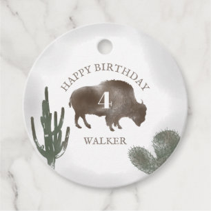 Buffalo Bison Desert Ranch Cactus Western Birthday Favour Tags