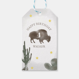 Buffalo Bison Desert Ranch Cactus Western Birthday Gift Tags
