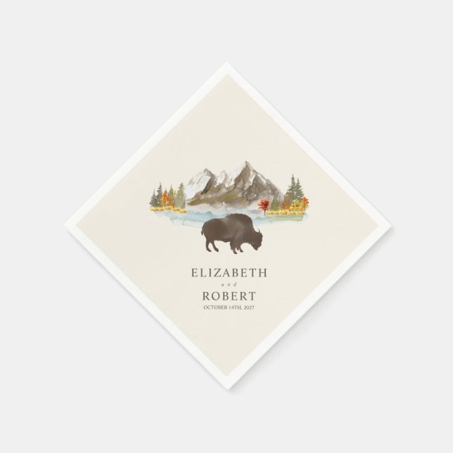 Buffalo Bison Fall Autumn Mountain Wedding Napkin (Corner)