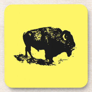Buffalo Bison Lithograph Elegant Black Yellow Coaster