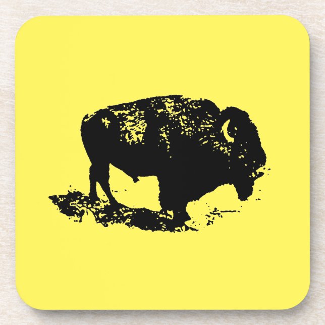 Buffalo Bison Lithograph Elegant Black Yellow Coaster (Front)