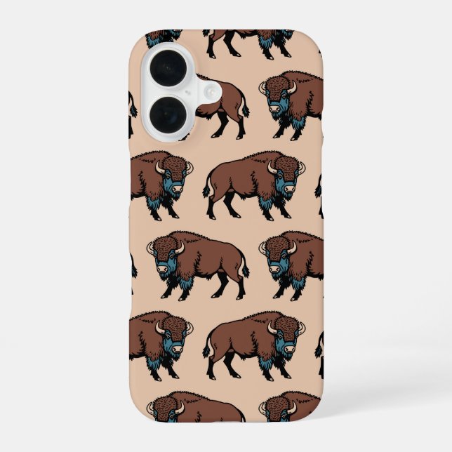 Buffalo Bison Pattern iPhone 16 Case (Back)