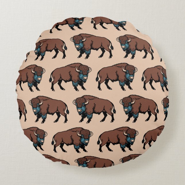 Buffalo Bison Pattern Round Cushion (Front)