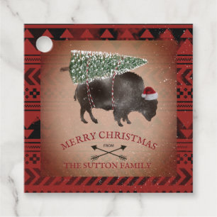 Buffalo Bison Santa Merry Christmas Tree Snow Favo Favour Tags