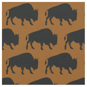 Buffalo Bison Silhouettes Rust Orange Brown Fabric