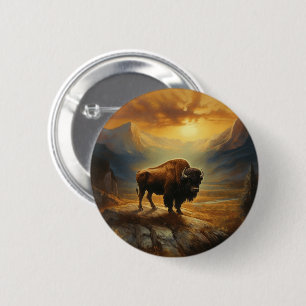Buffalo Bison Sunset Silhouette 6 Cm Round Badge