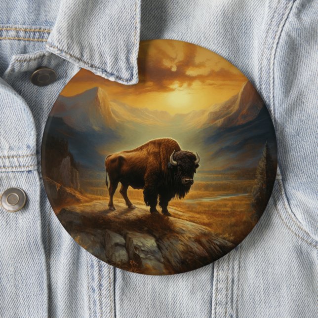 Buffalo Bison Sunset Silhouette  6 Cm Round Badge (In Situ)